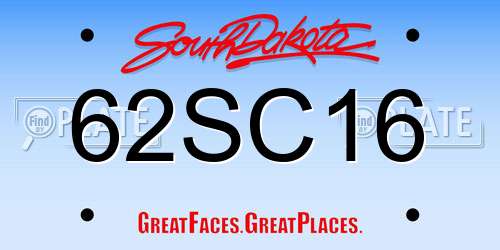 62SC16 South Dakota License Plate