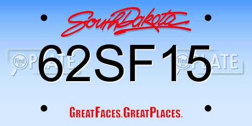 62SF15 South Dakota License Plate
