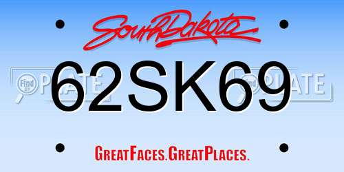62SK69 South Dakota License Plate