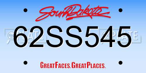 62SS545 South Dakota License Plate