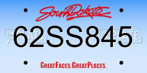62SS845 South Dakota License Plate