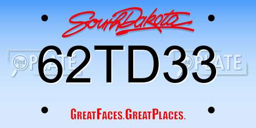 62TD33 South Dakota License Plate