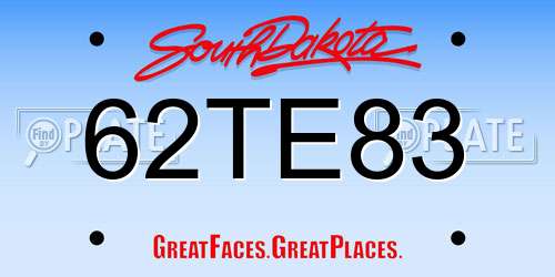 62TE83 South Dakota License Plate