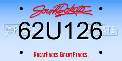 62U126 South Dakota License Plate