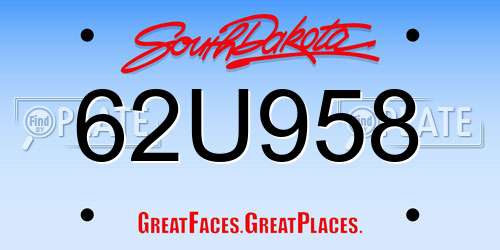 62U958 South Dakota License Plate