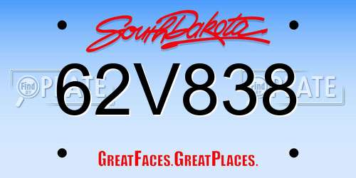 62V838 South Dakota License Plate