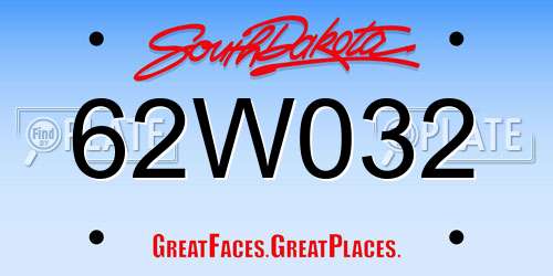 62W032 South Dakota License Plate