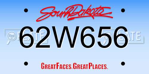 62W656 South Dakota License Plate