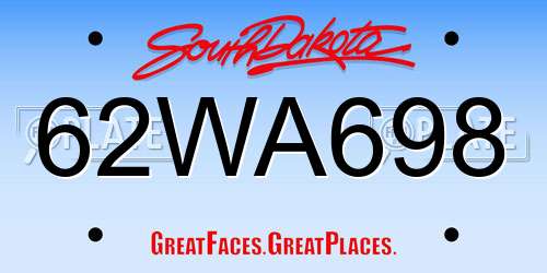 62WA698 South Dakota License Plate