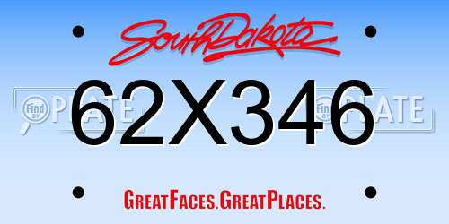62X346 South Dakota License Plate