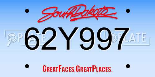 62Y997 South Dakota License Plate