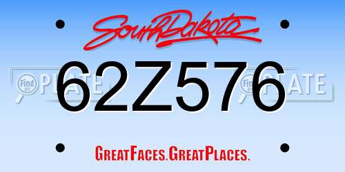 62Z576 South Dakota License Plate
