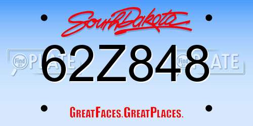 62Z848 South Dakota License Plate