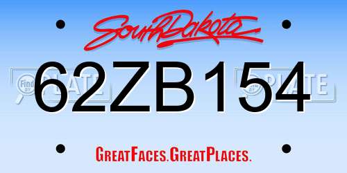 62ZB154 South Dakota License Plate