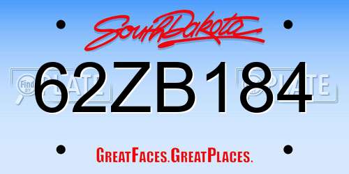 62ZB184 South Dakota License Plate