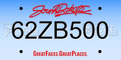 62ZB500 South Dakota License Plate