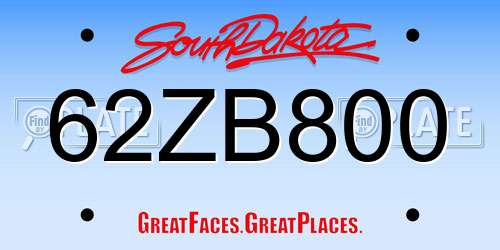 62ZB800 South Dakota License Plate