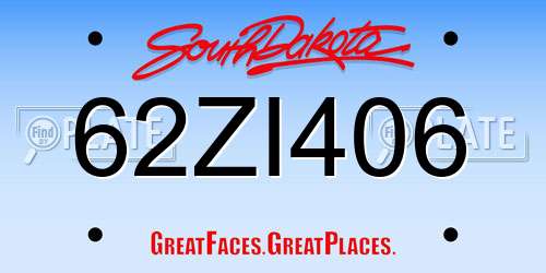 62ZI406 South Dakota License Plate