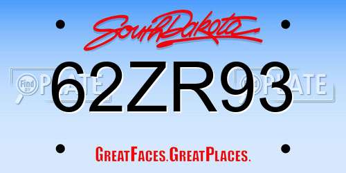 62ZR93 South Dakota License Plate