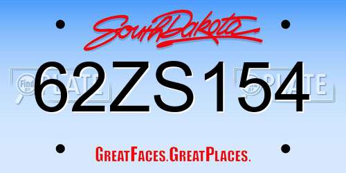 62ZS154 South Dakota License Plate
