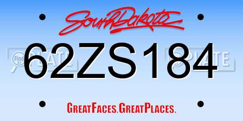 62ZS184 South Dakota License Plate