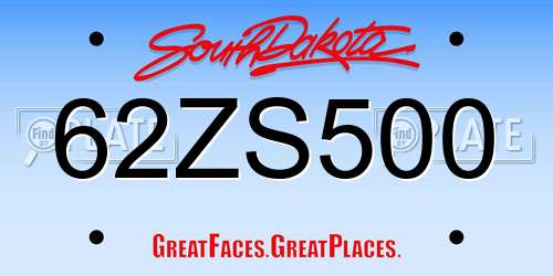 62ZS500 South Dakota License Plate