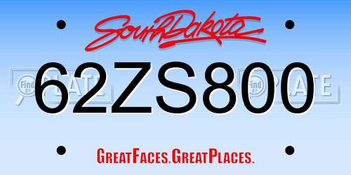 62ZS800 South Dakota License Plate