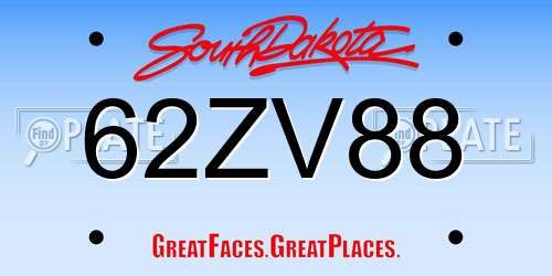 62ZV88 South Dakota License Plate