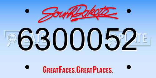 6300052 South Dakota License Plate