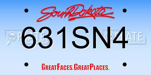 631SN4 South Dakota License Plate