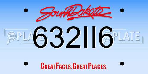 632II6 South Dakota License Plate