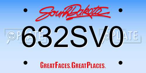 632SV0 South Dakota License Plate