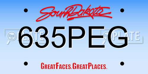 635PEG South Dakota License Plate