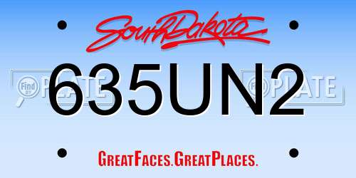 635UN2 South Dakota License Plate