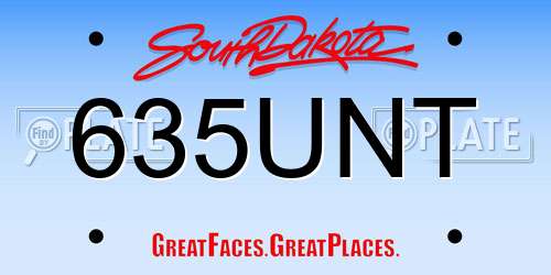 635UNT South Dakota License Plate