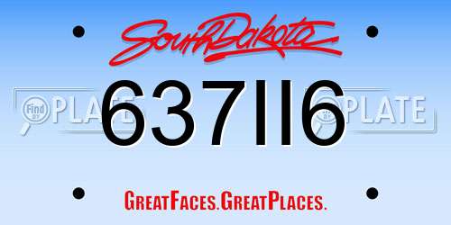 637II6 South Dakota License Plate