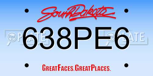 638PE6 South Dakota License Plate