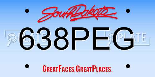 638PEG South Dakota License Plate
