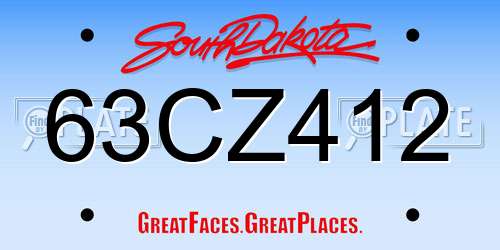 63CZ412 South Dakota License Plate