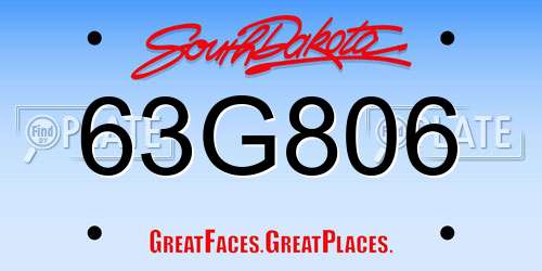 63G806 South Dakota License Plate
