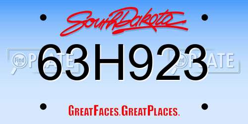 63H923 South Dakota License Plate