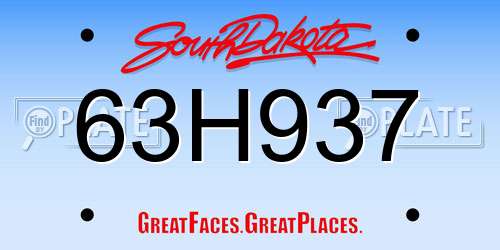 63H937 South Dakota License Plate