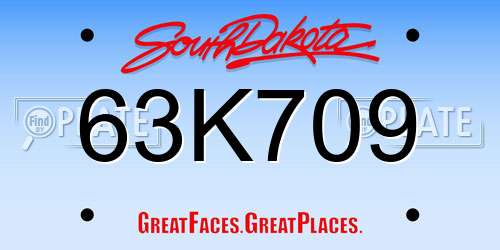 63K709 South Dakota License Plate