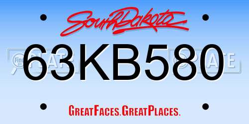 63KB580 South Dakota License Plate
