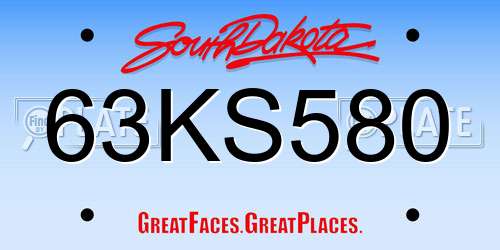 63KS580 South Dakota License Plate