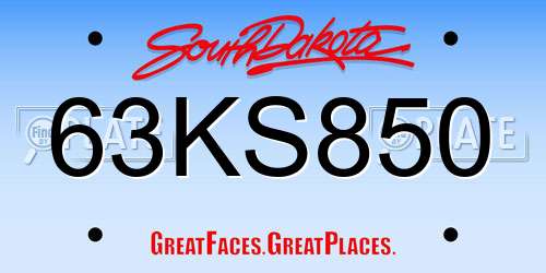 63KS850 South Dakota License Plate