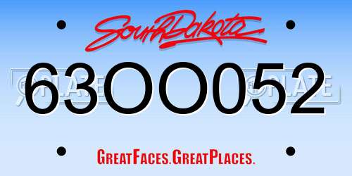 63OO052 South Dakota License Plate