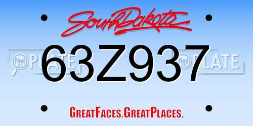63Z937 South Dakota License Plate