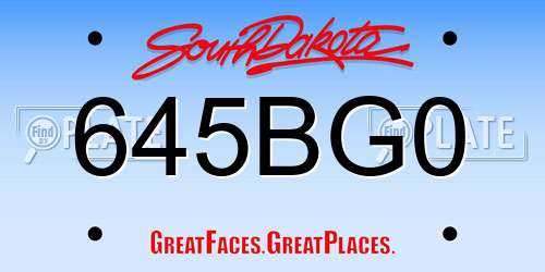 645BG0 South Dakota License Plate