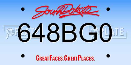 648BG0 South Dakota License Plate